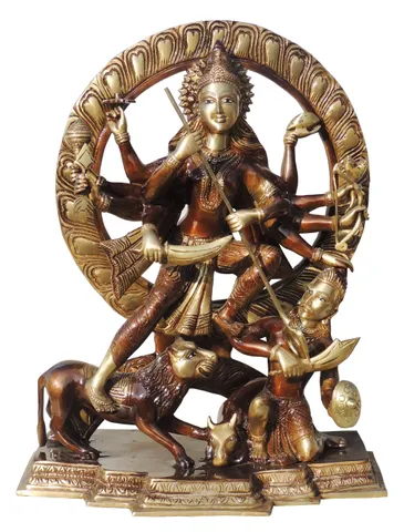 Brass Showpiece Maa Mahishasur Mardini Statue  - 20.5*11*26 Inch (BS1407 G)