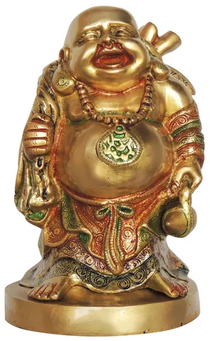 Brass Showpiece Laughing Buddha God Idol Statue - 6.5*7*10.5 Inch (BS036 G)