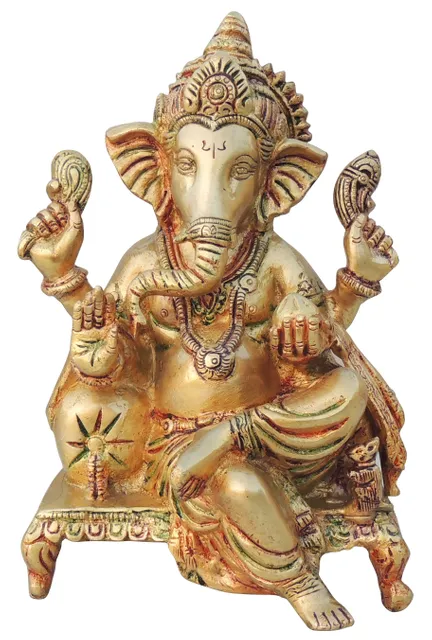 Brass Showpiece Ganesh Ji God Idol Statue - 5.5*5*8.2 Inch (BS1431 C)
