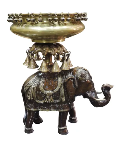Brass Showpiece Elephant Urli for Home/Event Decor -17.5*12*20.4 Inch (BS1488 A)