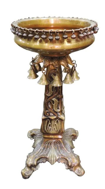 Decorative Pilar Urli Brass Metal Home/Event Decor Hand Carved Urli/Pot - 12*12*25.5 inch (BS1489  A)