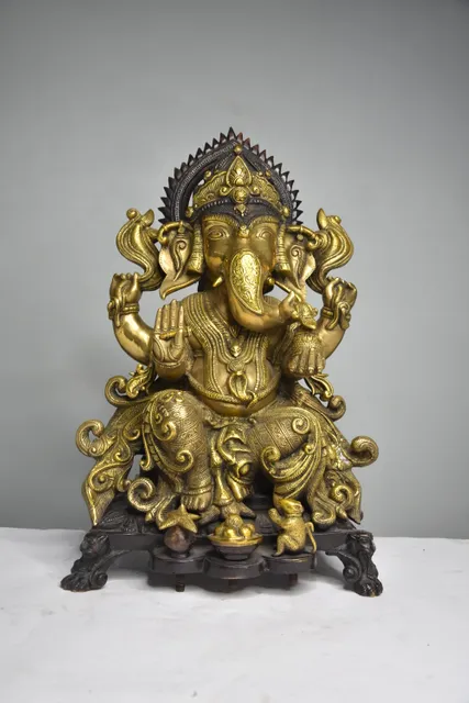 Brass Showpiece Ganesh Ji God Idol Statue - 14*11*18 Inch (BS1508 C)