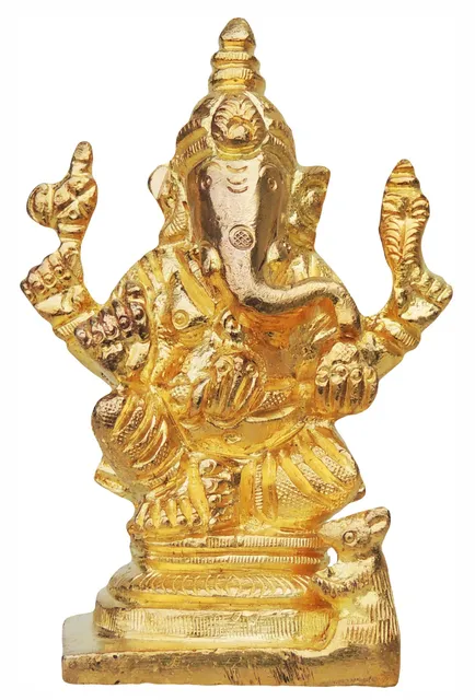 Brass Showpiece Ganesh Ji God Idol Statue - 2.5*1.8*3.6 Inch (BS597 G)