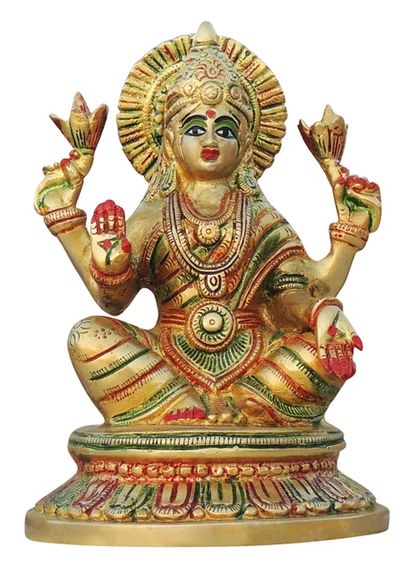 Brass Showpiece Laxmi Ji God Idol Statue - 5.4*5.4*8 Inch (BS497 L)