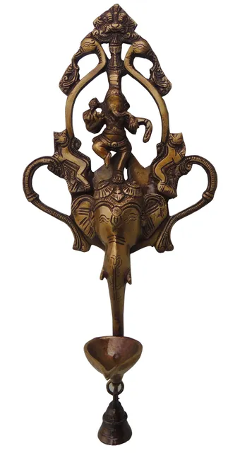Brass Showpiece Wall Hanging Ganesh With Deepak God Idol Statue - 7*4*13.5 Inch (BS1321 C)