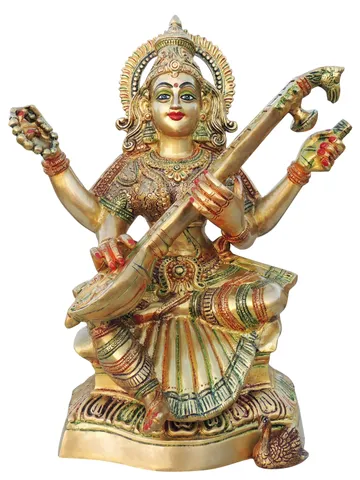 Brass Showpiece Saraswati Ji Statue - 15*7.4*17.5 Inch (BS944 E)