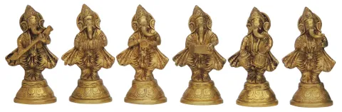 Brass Showpiece Musical Ganesh 5 pcs set God Idol Statue-3*2.5*6 Inch (BS1368 D)