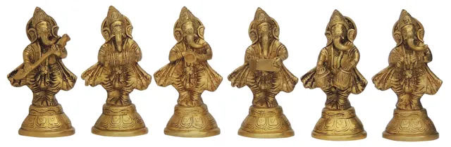 Brass Showpiece Musical Ganesh 5 pcs set God Idol Statue-3*2.5*6 Inch (BS1368 D)