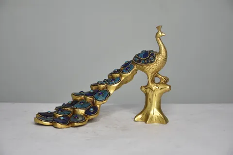 Brass Home Decor Showpiece Peacock Statue - 9*5*7 Inch (BS1515 B)