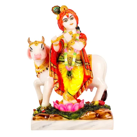 Marble Dust Cow Krishna Murlidhar Idol  - 6.5*3.5*9 inch (MB0097)