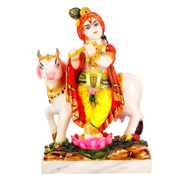 Marble Dust Cow Krishna Murlidhar Idol  - 6.5*3.5*9 inch (MB0097)