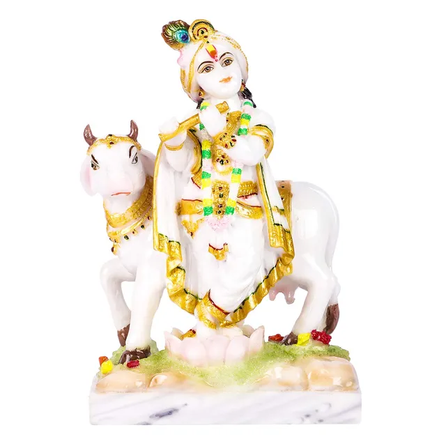 Marble Dust Cow Krishna Murlidhar Idol  - 6.5*3.5*9 inch (MB0096)