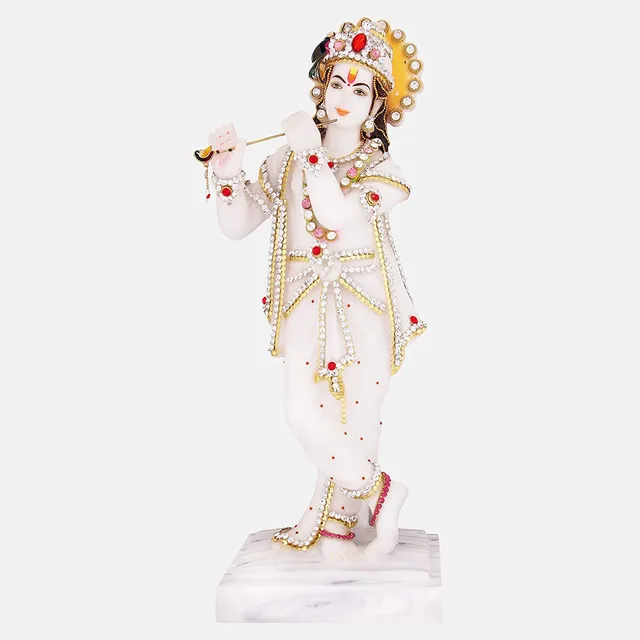 Marble Dust Krishna Jewellery Statue, Krishna Murti For Pooja Room, Krishna Idols  - 6*3*16.5 inch (MB0093)