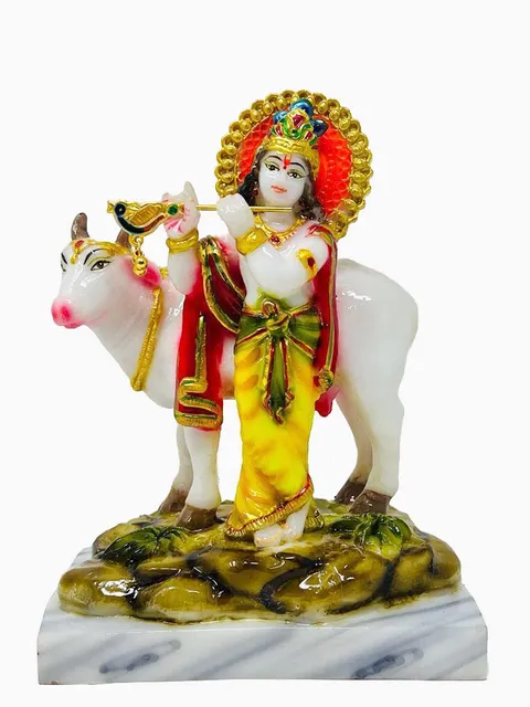 Marble Dust Cow Krishna Murlidhar Idol  - 5*3*6.5 inch (MB0092)