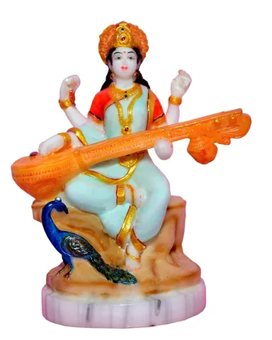Marble Dust Goddess Saraswati Idol - 6*3.5*7 inch (MB0073)