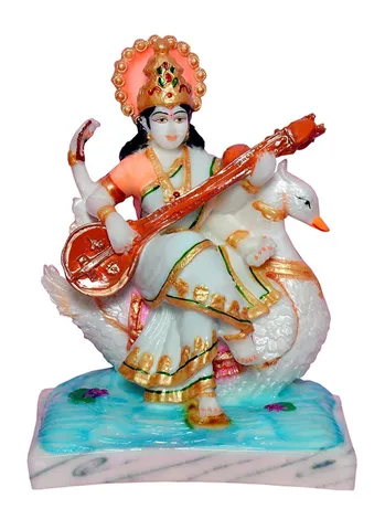 Marble Dust Goddess Saraswati Idol - 6*4*7.5 inch (MB0072)