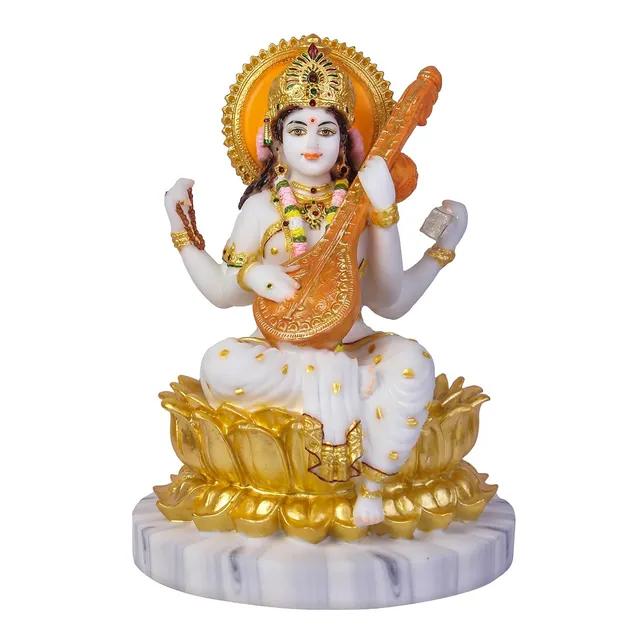 Marble Dust Goddess Saraswati Idol - 9.5*9.5*13 inch (MB0071)