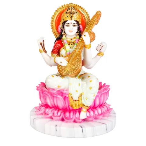 Marble Dust Goddess Saraswati Idol - 9.5*9.5*13 inch (MB0070)