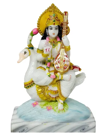 Marble Dust Goddess Saraswati Idol - 6.5*3*9.5 inch (MB0069)