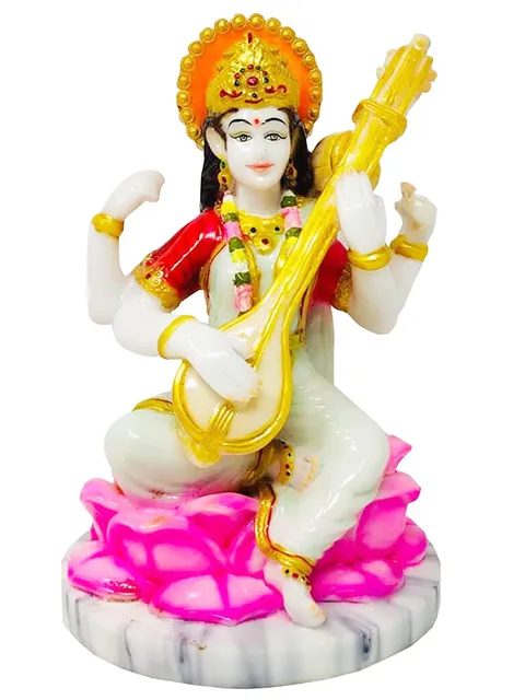 Marble Dust Goddess Saraswati Idol - 6*6*9 inch (MB0067)