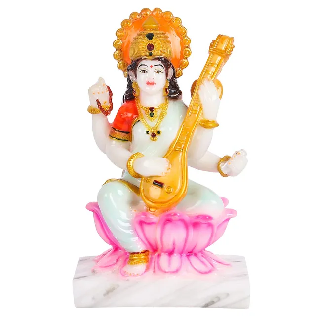Marble Dust Goddess Saraswati Idol - 4*3*6.5 inch (MB0064)