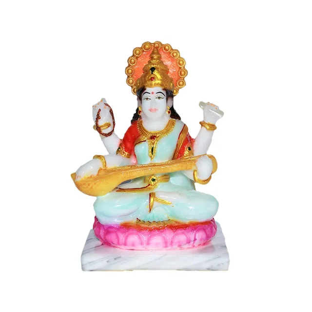 Marble Dust Goddess Saraswati Idol - 4*3*5.5 inch (MB0063)