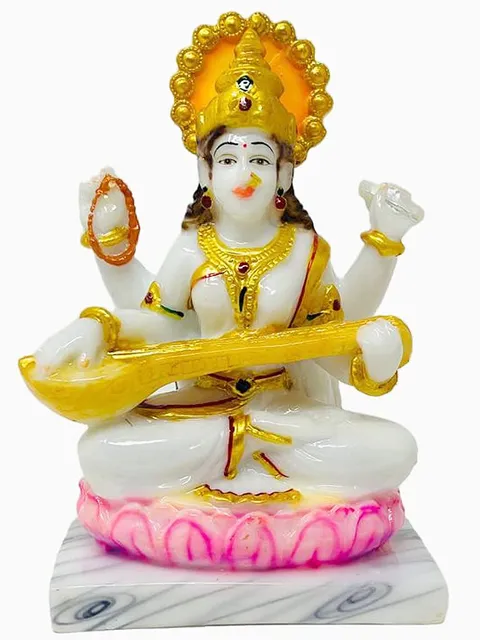 Marble Dust Goddess Saraswati Idol - 4*3*5.5 inch (MB0062)