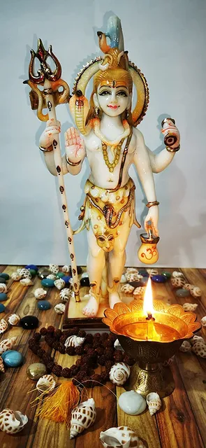 Composite Marble Lord Shiva Idol, Bhole Nath Statue, Mahadev Murti In Standing Position - 7*3.5*14 inch (MB0049)