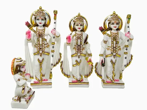 Composite Marble Ram Darbar Idol, Ram Sita Laxman And Hanuman Statue - 16.5*5.5*12 inch (MB0043)