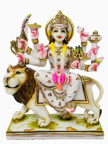 Composite Marble Mata Sherawali, Mata Rani, Goddess Durga Mata Sitting On Lion - 8.5*3.5*10.5 inch (MB0034)