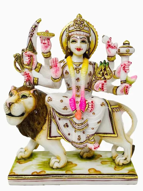 Composite Marble Mata Sherawali, Mata Rani, Goddess Durga Mata Sitting On Lion - 8.5*3.5*10.5 inch (MB0034)