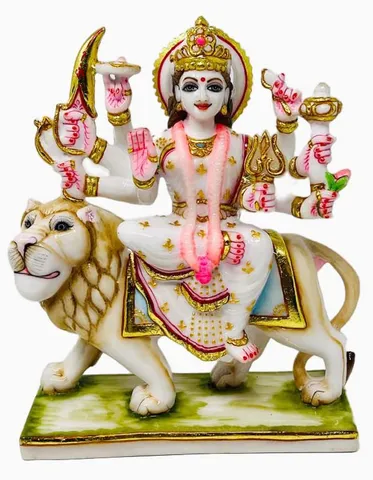 Composite Marble Mata Sherawali, Mata Rani, Goddess Durga Mata Sitting On Lion - 8.5*3.5*10.5 inch (MB0033)