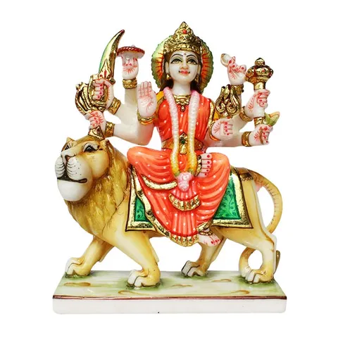 Composite Marble Mata Sherawali, Mata Rani, Goddess Durga Mata Sitting On Lion - 8.5*3.5*10.5 inch (MB0032)