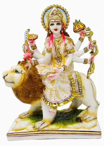 Composite Marble Mata Sherawali, Mata Rani, Goddess Durga Mata Sitting On Lion - 8.5*3.5*10.5 inch (MB0031)