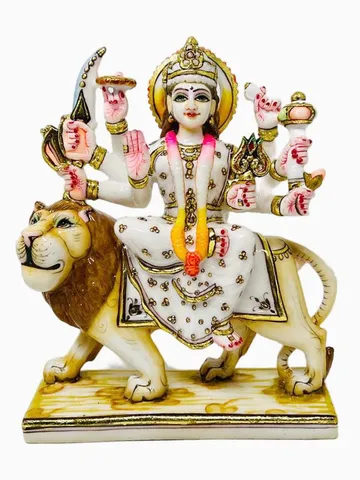 Composite Marble Mata Sherawali, Mata Rani, Goddess Durga Mata Sitting On Lion - 8.5*3.5*10.5 inch (MB0030)