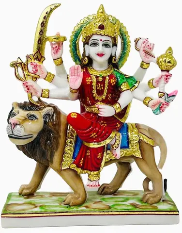 Composite Marble Mata Sherawali, Mata Rani, Goddess Durga Mata Sitting On Lion - 9.5*3*11.5 inch (MB0029)