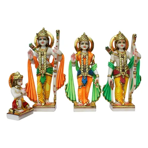 Composite Marble Ram Darbar Idol, Ram Sita Laxman And Hanuman Statue - 5.5*2*12 inch (MB0016)