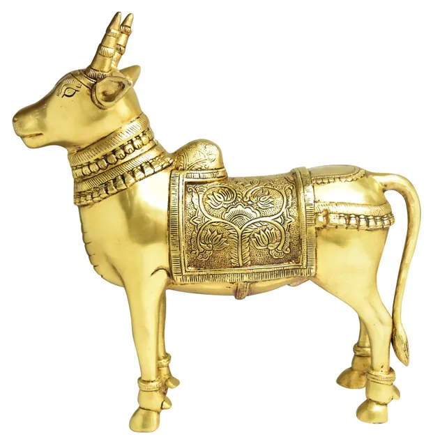Brass Showpiece Brass Cow God Idol Statue - 15*4*16 Inch (BS1518 A)