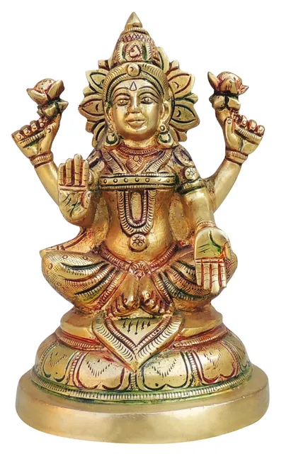 Brass Showpiece Laxmi Ji God Idol Statue - 4.5*4.5*6.5 Inch (BS1432 L)