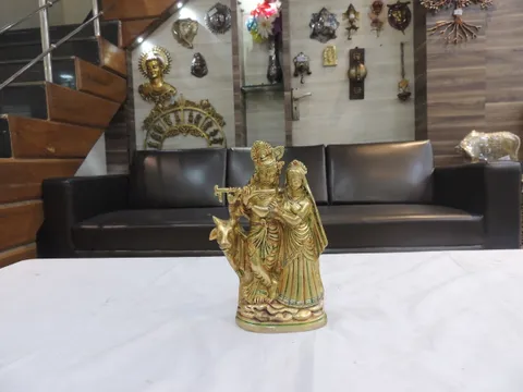 Brass Showpiece Cow Radha Krishna God Idol Statue - 5.5*2.5*8.5 Inch (BS1275 G)