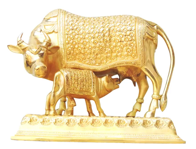 Brass Cow and Calf SF Statue - 10*7*8.5 Inch (BS803 A)