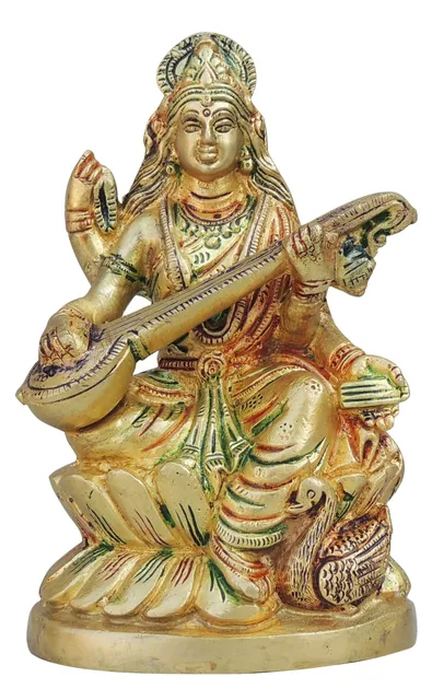 Brass Showpiece Saraswati God Idol Statue-3.5*2*6 Inch (BS1413 C)