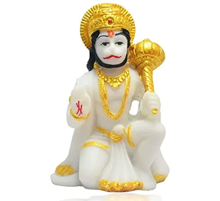 Showpiece Marble Look Lord Mahavir Hanuman God Bajrangbali God Idol Statue - 3*3*3.5 Inch (MB0124)