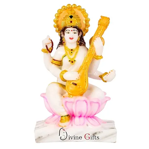Showpiece Marble Dust Saraswati God Idol Statue - 2.7*4.5*6.7 Inch (MB0129)