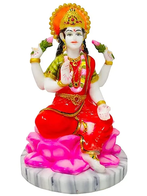Showpiece Marble Dust Goddess Laxmi | MATA Lakshmi God Idol Statue - 6*6*9.5 Inch (MB0143)