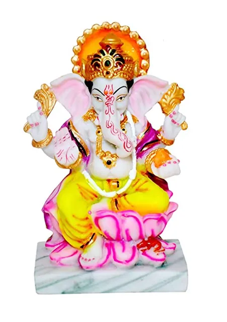 Showpiece Ganesh ji Marble Statue Murti for Pooja Room God Idol Statue - 8*8*7 Inch (MB0149)
