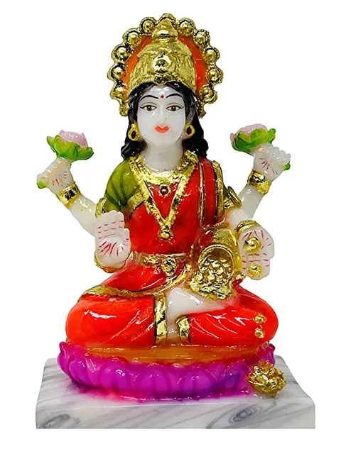 Showpiece Laxmi Marble Dust Golden Leaf God Idol Statue - 3*4.5*5.5 Inch (MB0152)
