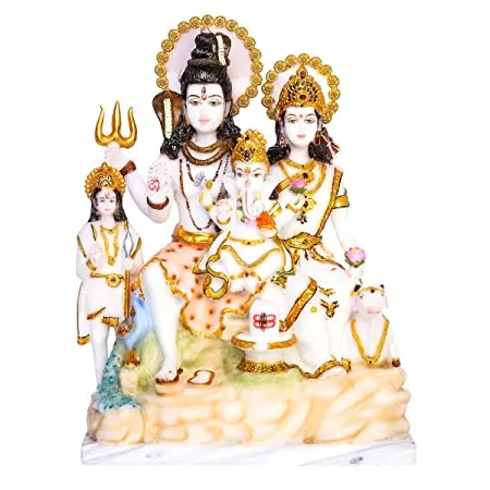 Showpiece Marble Dust Lord Shiv Parivar | Shiv Family God Idol Statue - 18*13*18 Inch (MB0155)