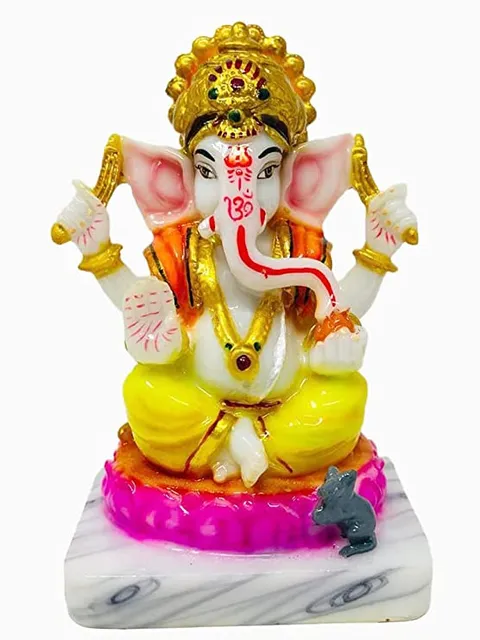 Showpiece Marble Dust Ganesha God Idol Statue - 3*3.5*5.5 Inch (MB0139)