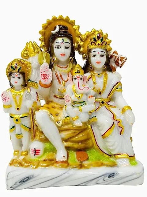 Showpiece Marble Dust Shiv Parivar God Idol Statue - 5.5*5.5*7 Inch (MB0158)